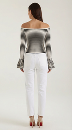 Anna Striped Ruffle Sleeve Top