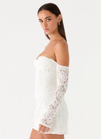 Already Know Lace Long Sleeve Mini Dress - White