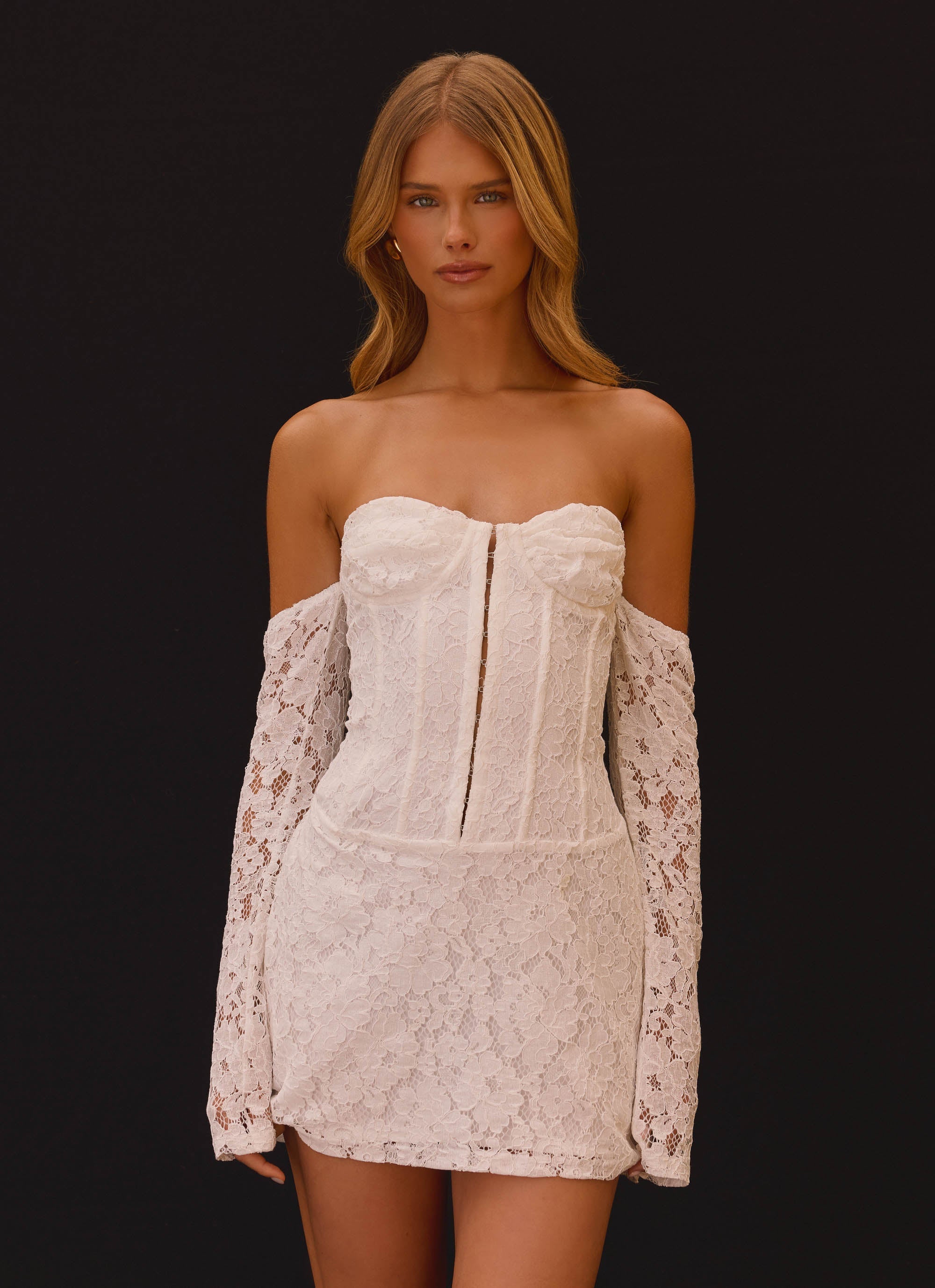 Already Know Lace Long Sleeve Mini Dress - White