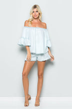 Ruffle Tecnel Denim Shorts