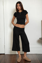 SORA Fold Over Low Rise Wide Leg Leggings