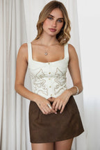 JESSIE Embroidered Suede Corset Top