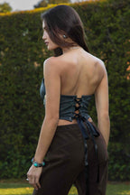 Glendora Distressed PU Leather Corset Top