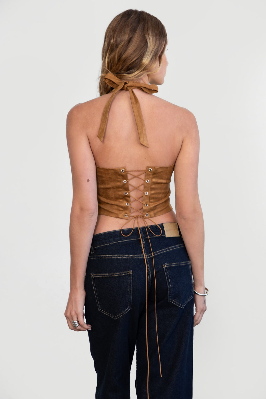 MARGEE Western Embroidered Suede Halter Top