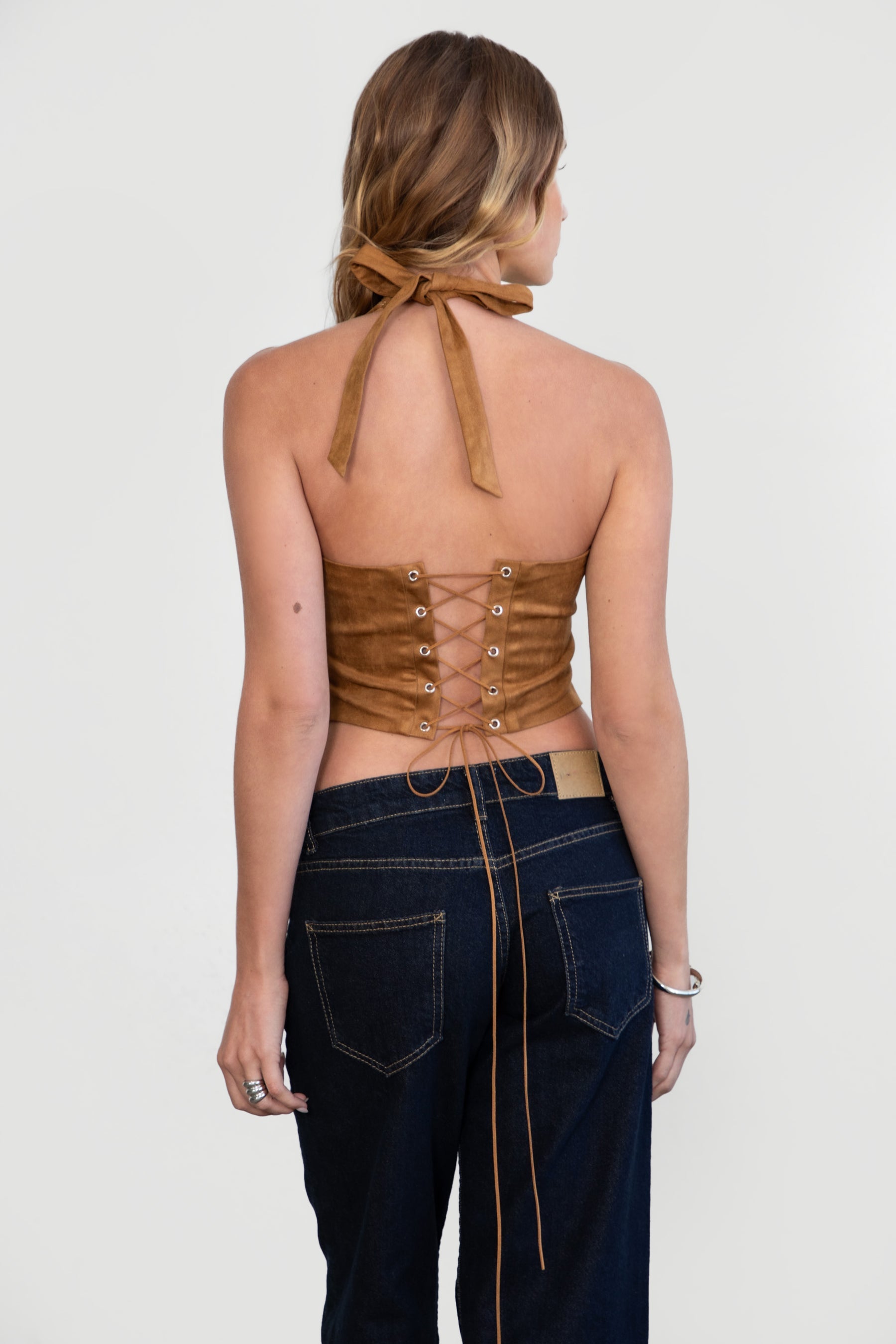 MARGEE Western Embroidered Suede Halter Top