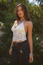 LEYLI Scalloped Lace Halter Cami Top