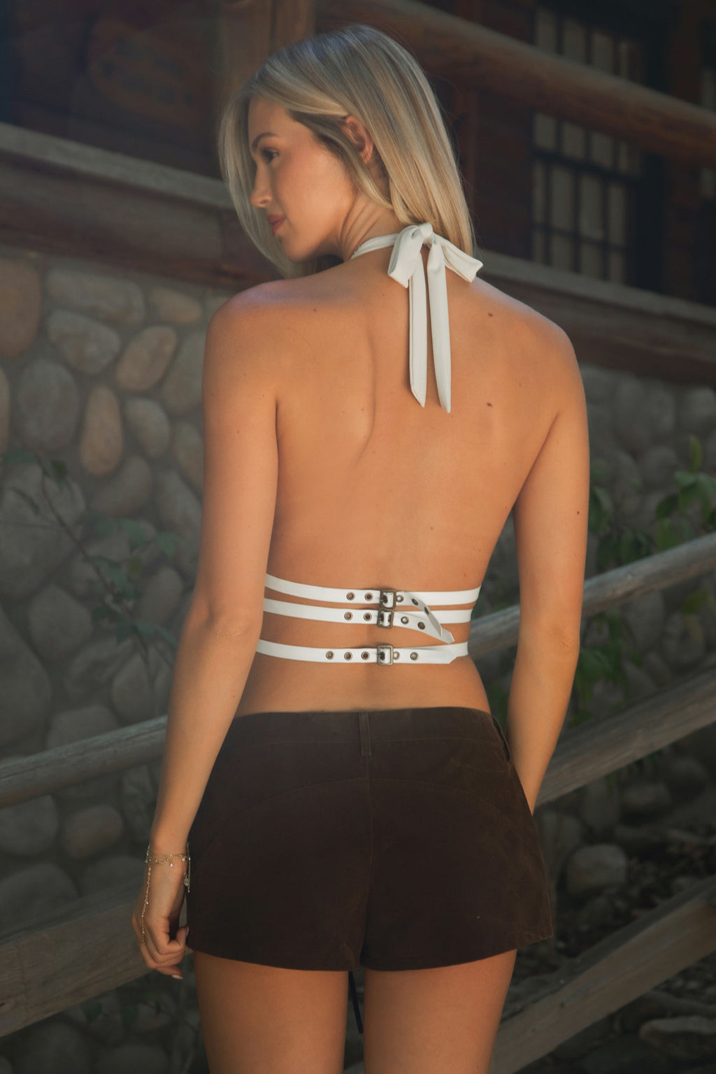 INDIE Split Front Studded Open Back Halter Top