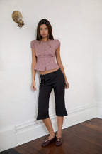 DARIS Gingham Puff Sleeve Cropped Top
