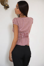DARIS Gingham Puff Sleeve Cropped Top