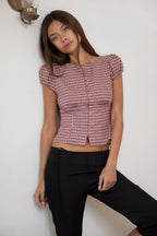DARIS Gingham Puff Sleeve Cropped Top