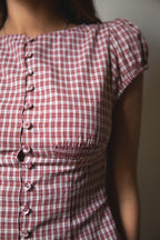 DARIS Gingham Puff Sleeve Cropped Top