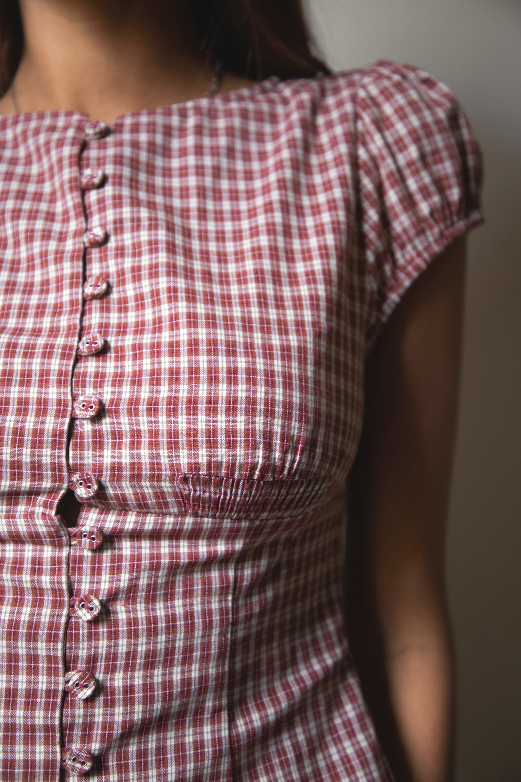 DARIS Gingham Puff Sleeve Cropped Top