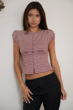 DARIS Gingham Puff Sleeve Cropped Top