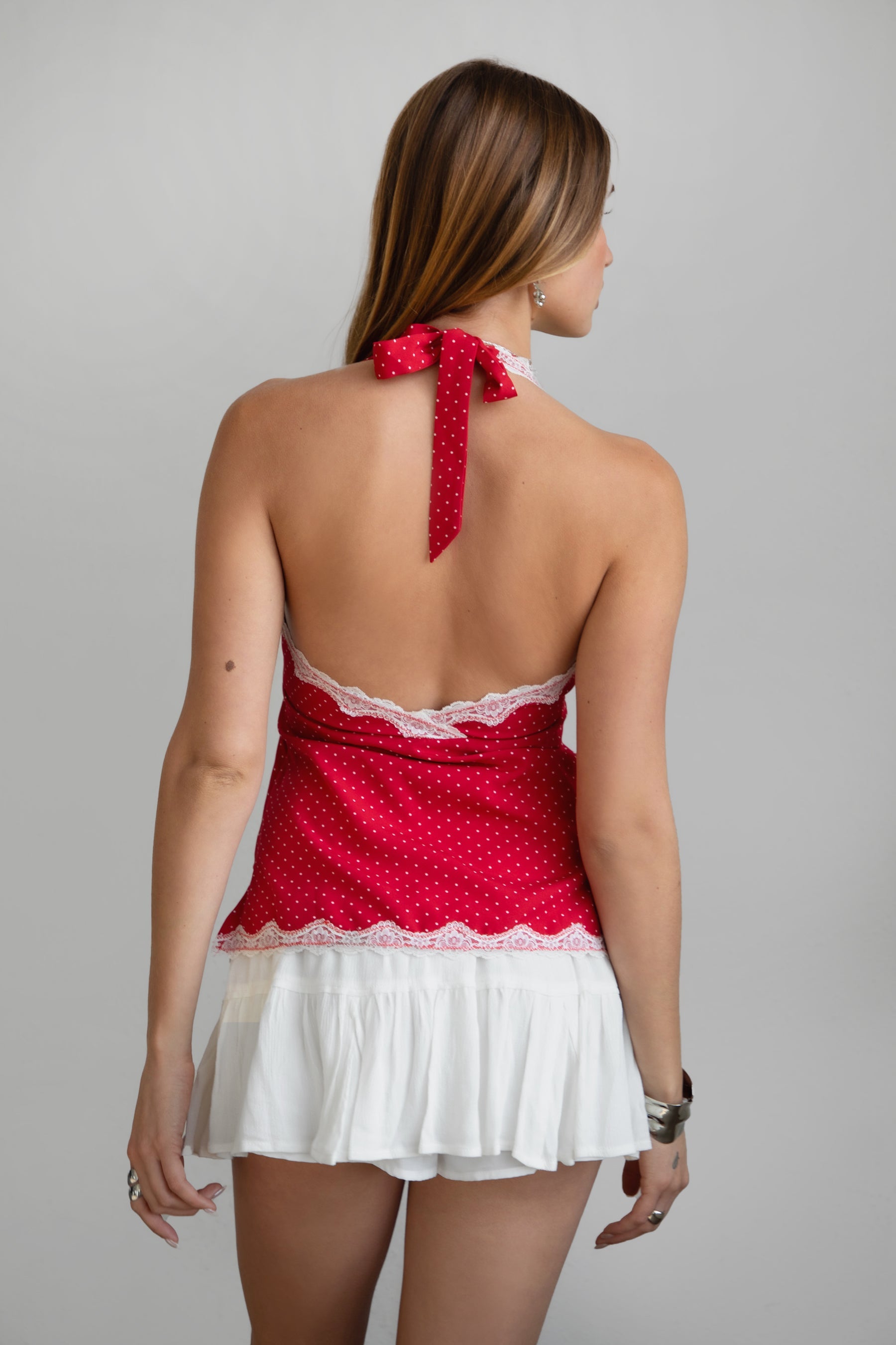 KACIE Polka Dot Halter Cami Top