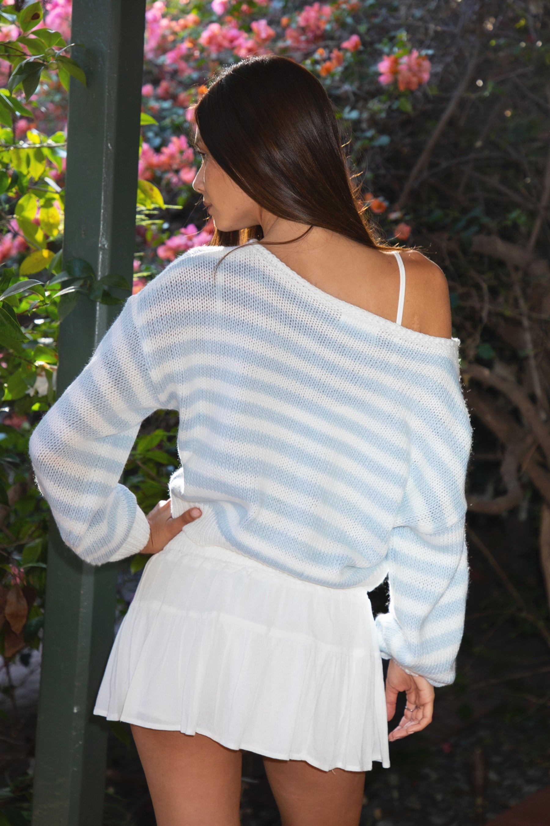 PAISEY Striped Sweater Knit Off The Shoulder Sweater
