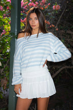 PAISEY Striped Sweater Knit Off The Shoulder Sweater