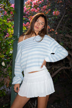 PAISEY Striped Sweater Knit Off The Shoulder Sweater