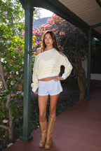 PAISEY Striped Sweater Knit Off The Shoulder Sweater