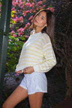 PAISEY Striped Sweater Knit Off The Shoulder Sweater