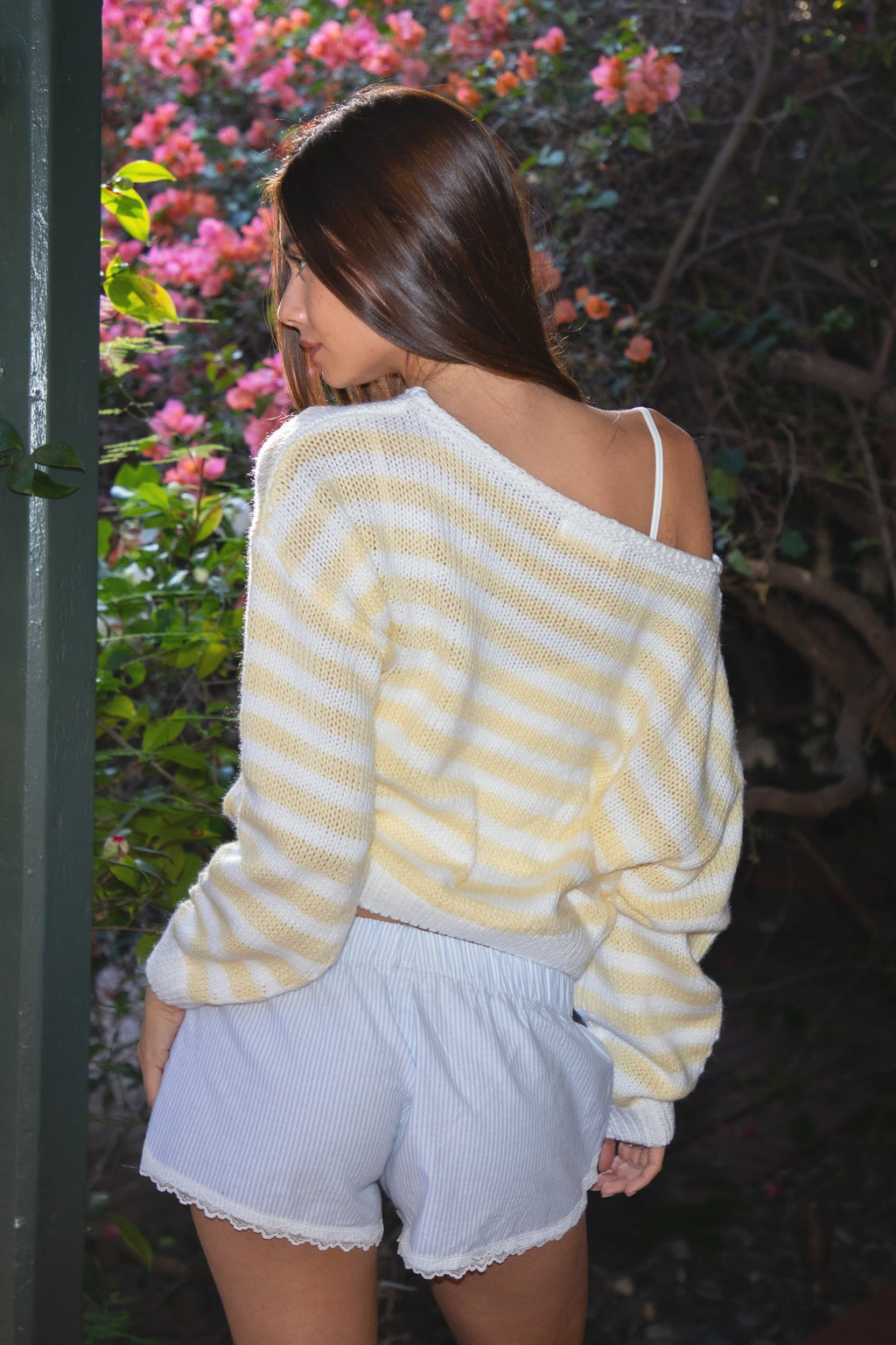 PAISEY Striped Sweater Knit Off The Shoulder Sweater