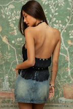 VIXARA Cropped Fringe Halter Top