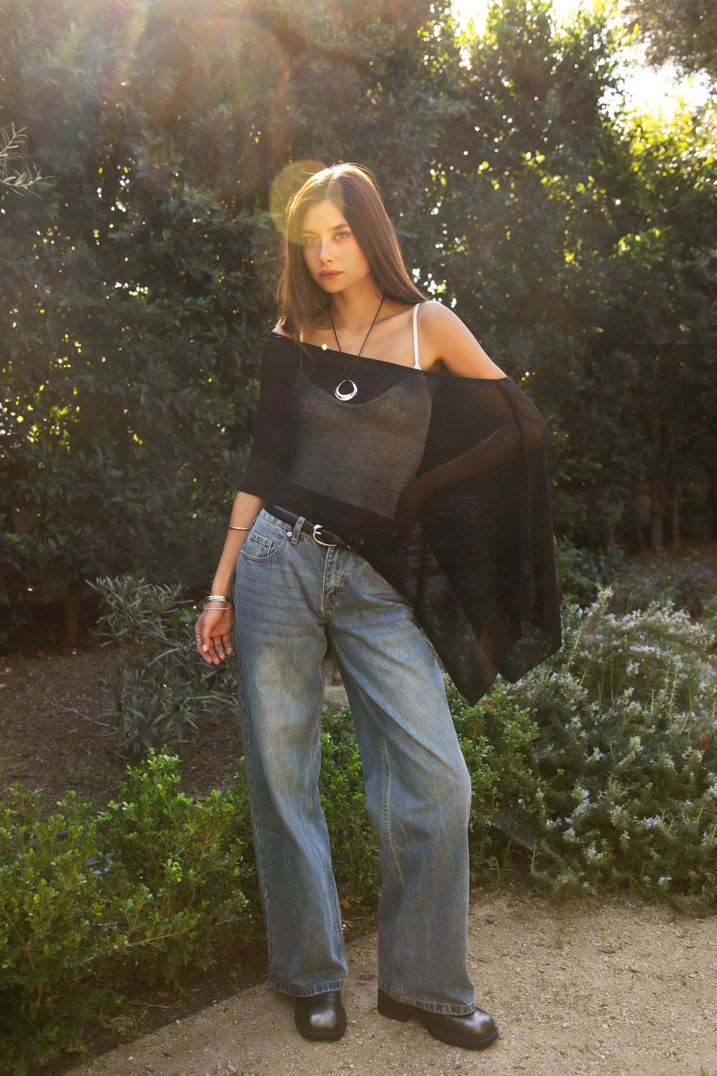 SOLEI Lightweight Sheer Sweater Knit Cape