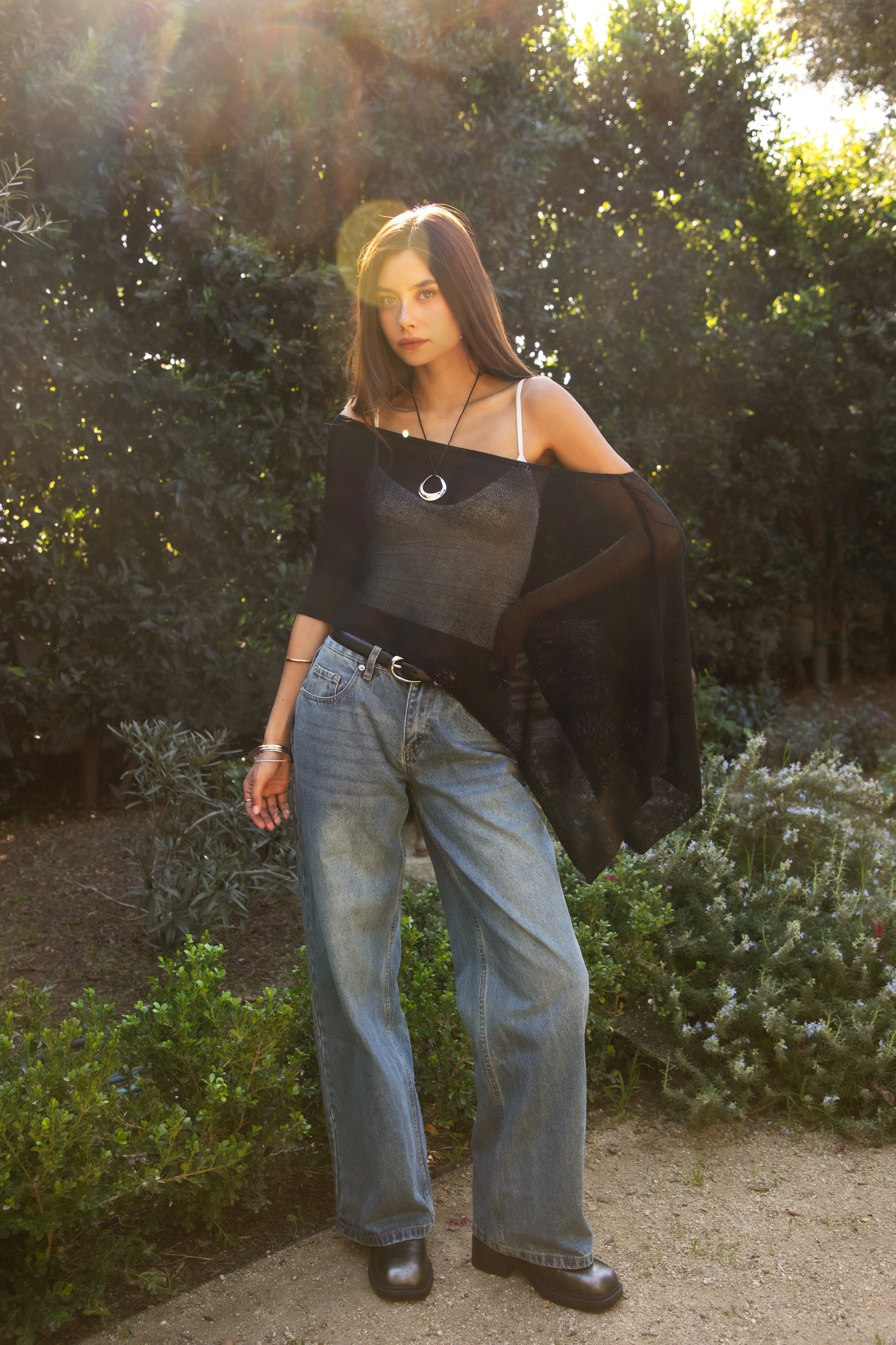 SOLEI Lightweight Sheer Sweater Knit Cape