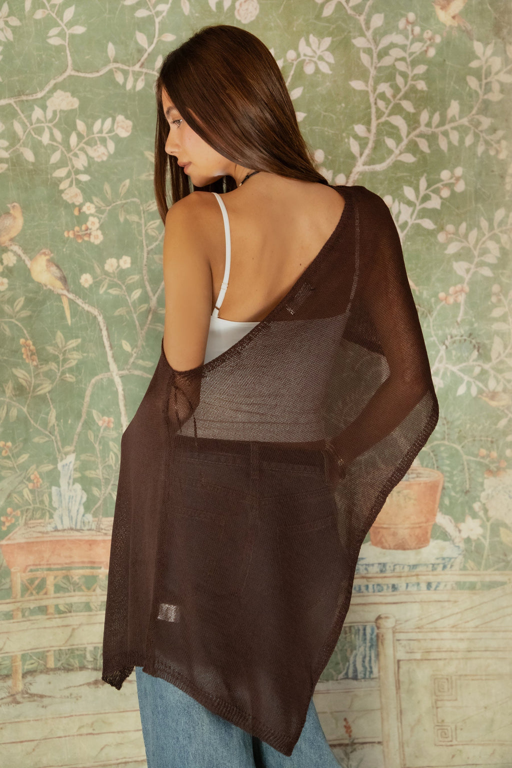 SOLEI Lightweight Sheer Sweater Knit Cape