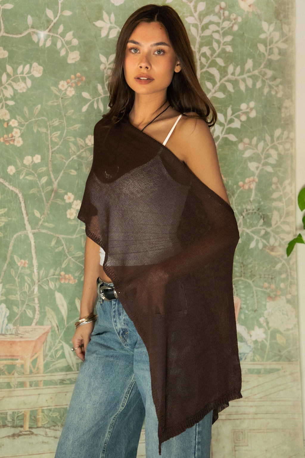SOLEI Lightweight Sheer Sweater Knit Cape