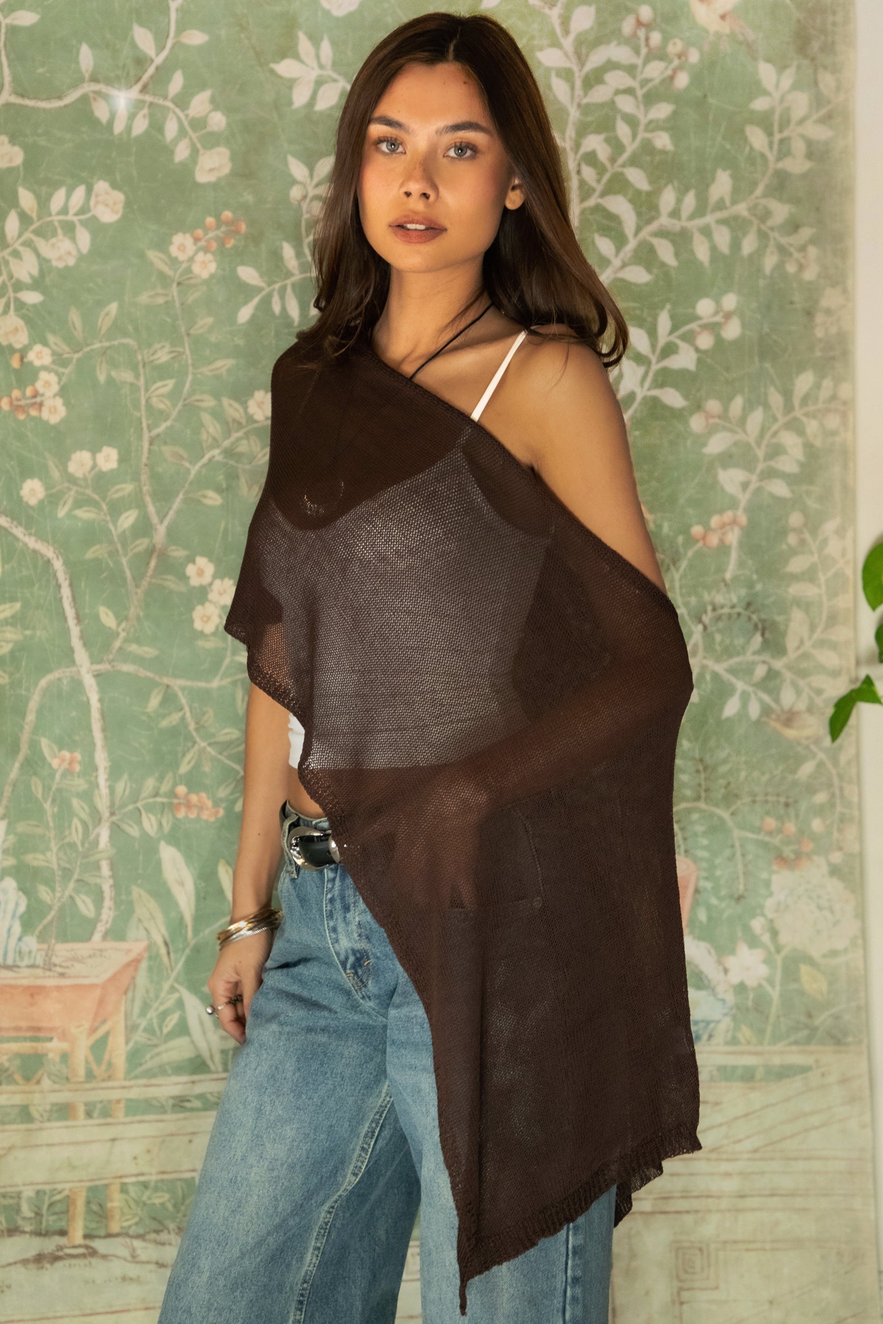 SOLEI Lightweight Sheer Sweater Knit Cape