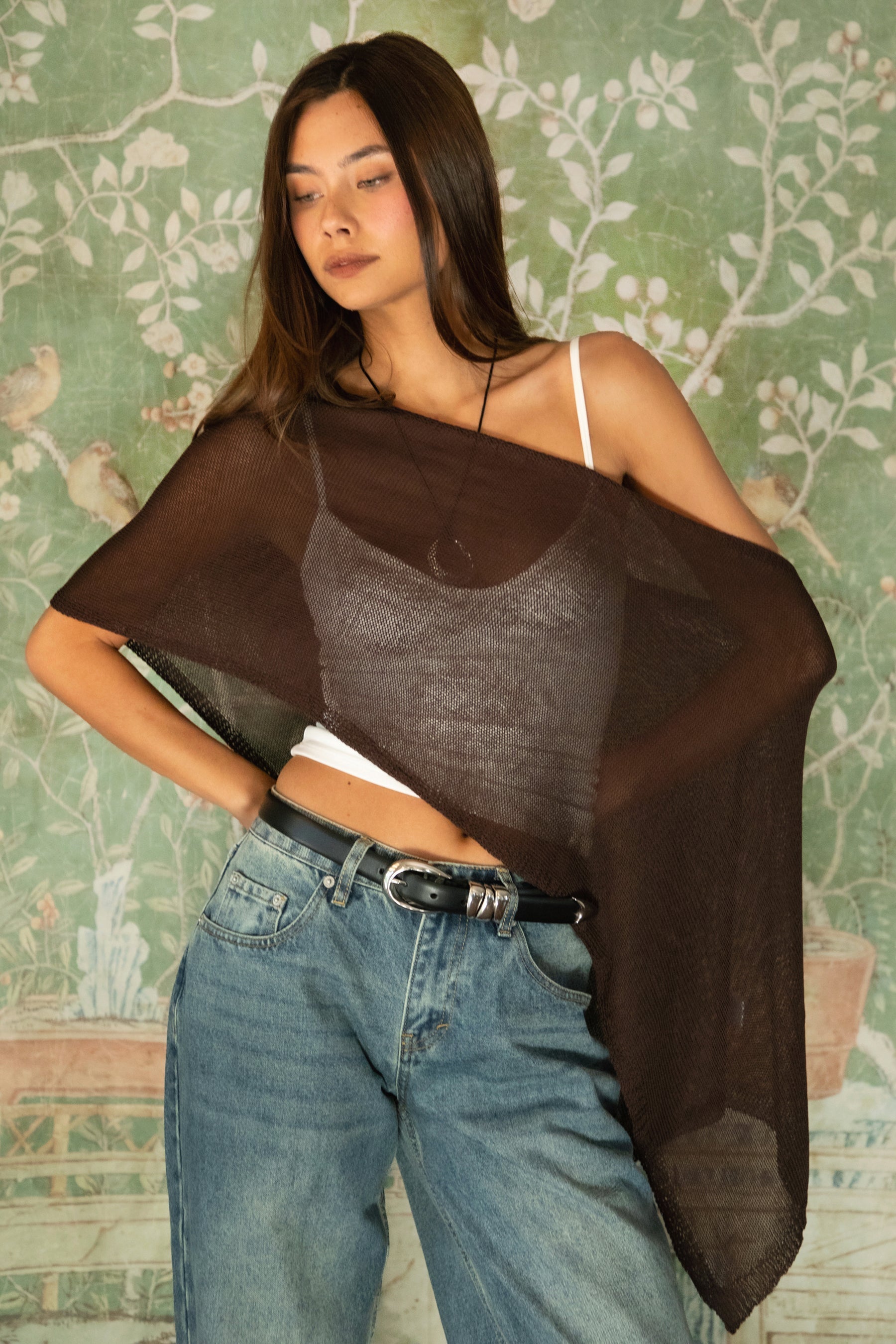 SOLEI Lightweight Sheer Sweater Knit Cape