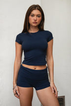 NYLEE Soft Span Jersey Yoga Short Sleeve Top