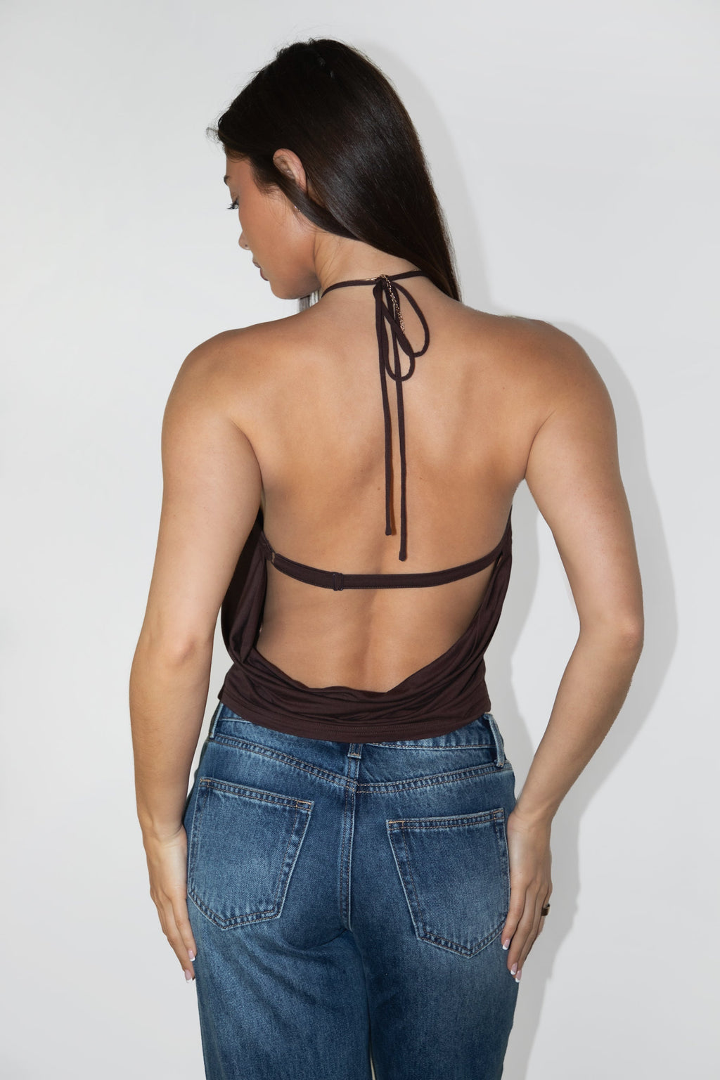 TERAYA Open Back Halter Neck Eyelet Detail Top