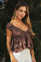 AVELINE V-Neck Boho Lace Trim Babydoll Top