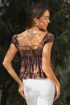 AVELINE V-Neck Boho Lace Trim Babydoll Top