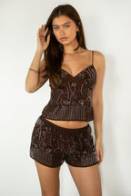 VEDA Chiffon Beaded V-Neck Cami Top