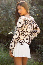 SOLANDRA Crochet Flower Pattern Cardigan Top