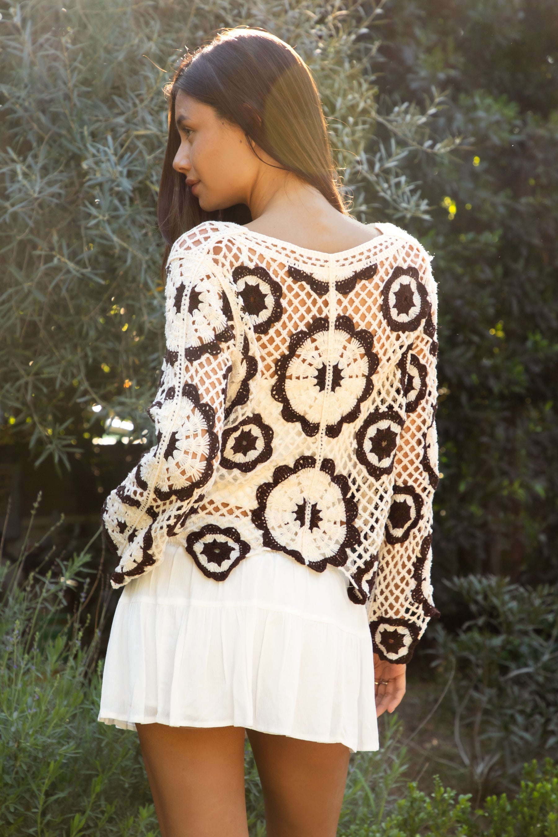 SOLANDRA Crochet Flower Pattern Cardigan Top