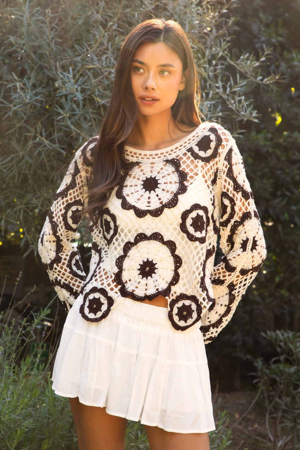 SOLANDRA Crochet Flower Pattern Cardigan Top