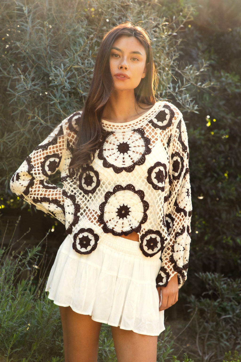 SOLANDRA Crochet Flower Pattern Cardigan Top