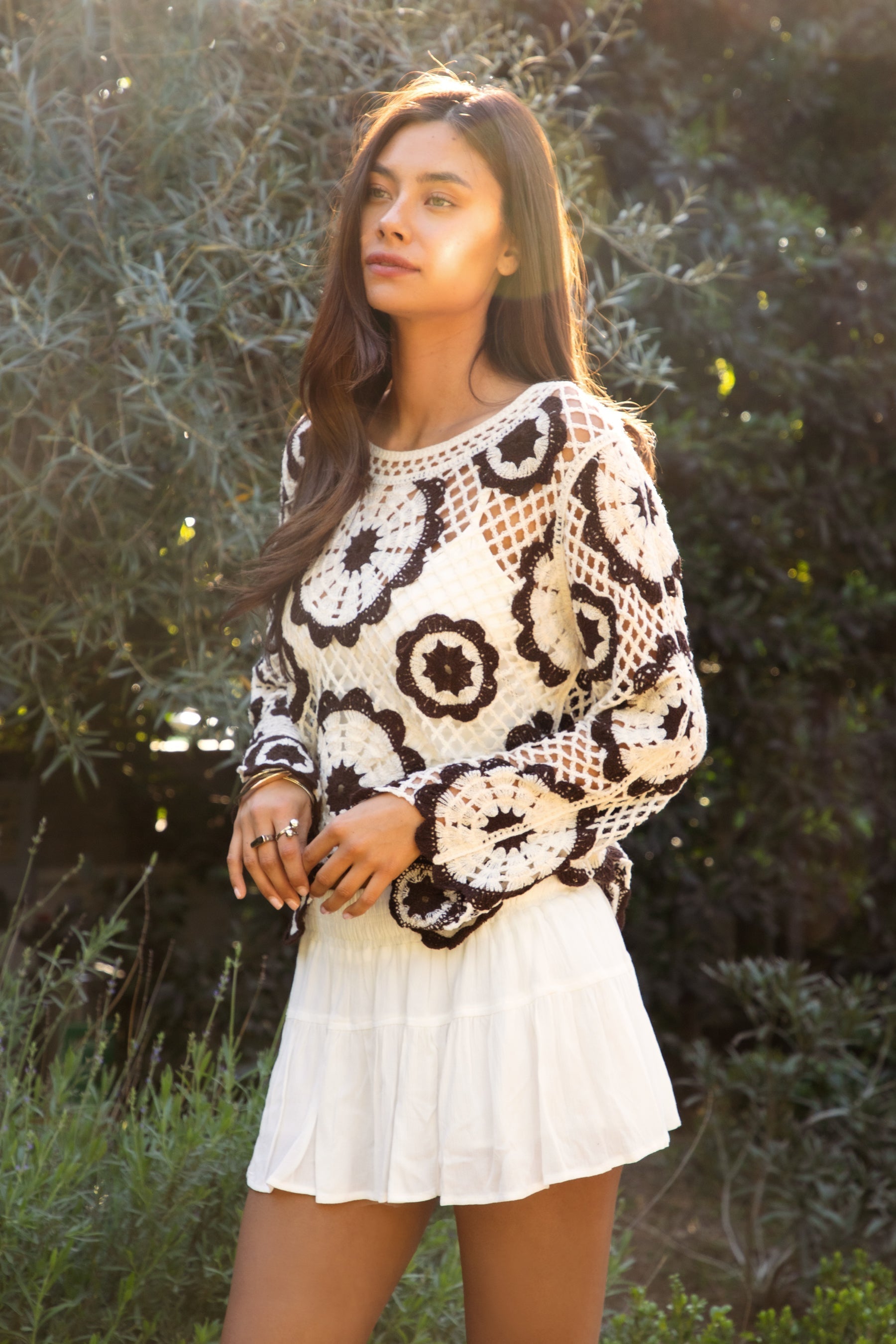 SOLANDRA Crochet Flower Pattern Cardigan Top