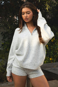MALORA Quarter Zip Sweater Knit Long Sleeve Top