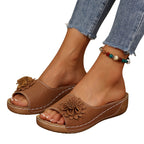 Floral Accent Women's Low Wedge Sandals for Summer Events