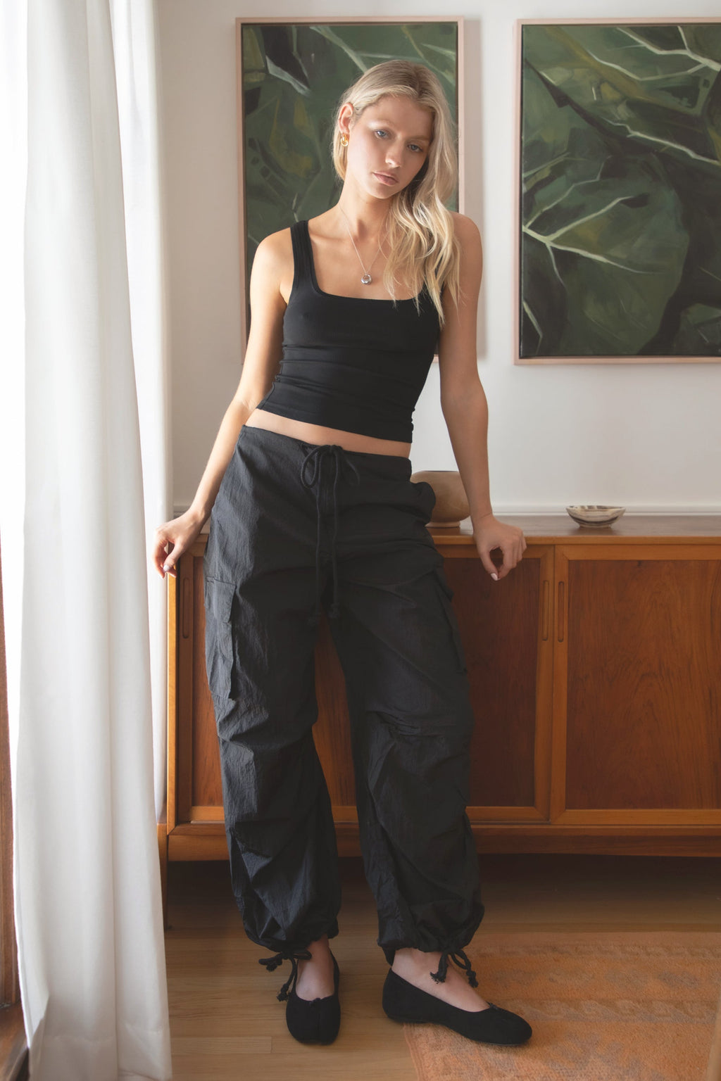 TOMY Crinkled Nylon Parachute Cargo Pants