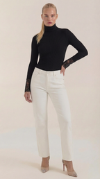 Beth Ribbed Lace-Cuff Turtleneck