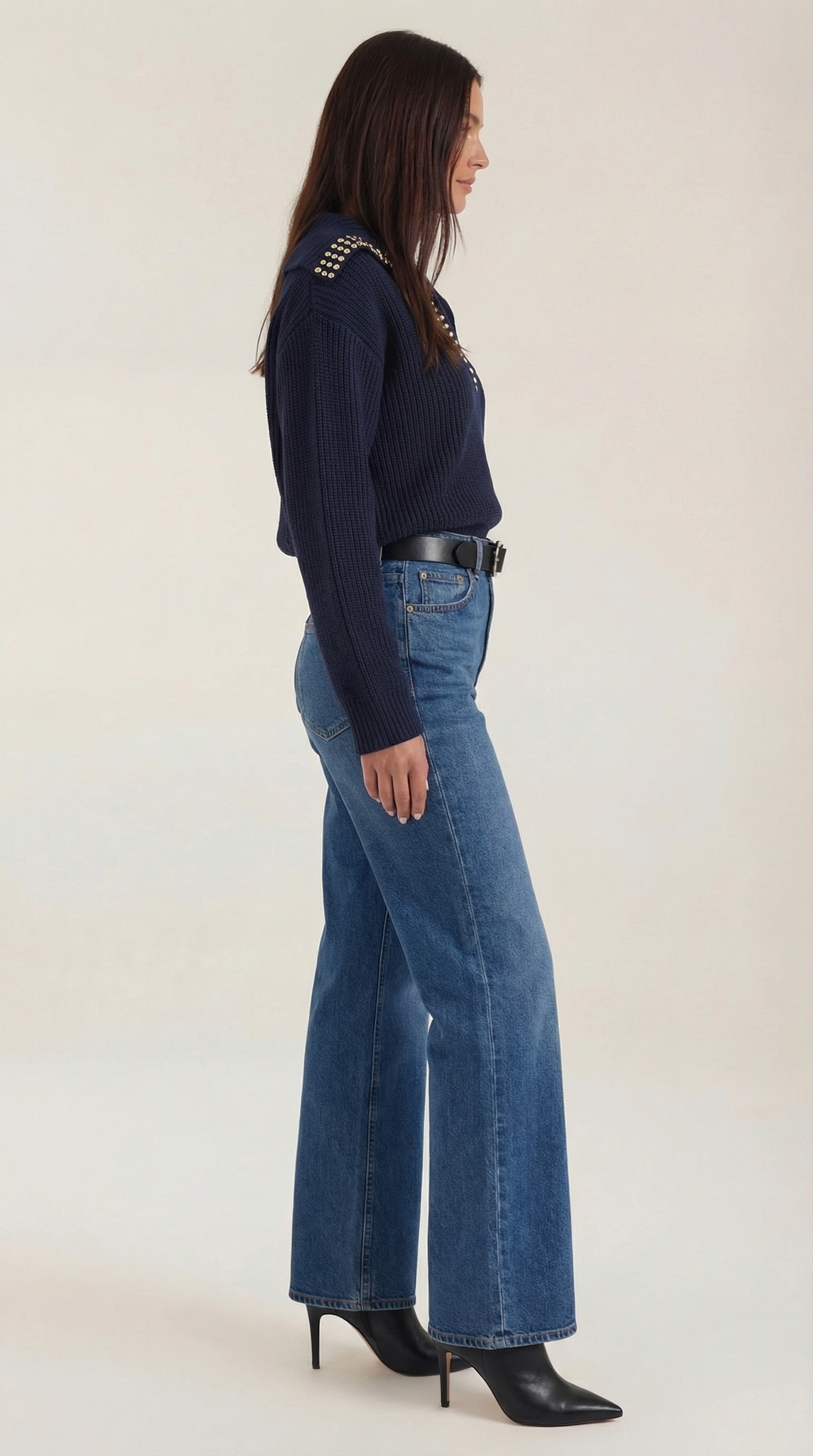 Darlene Studded Collar Wool Sweater