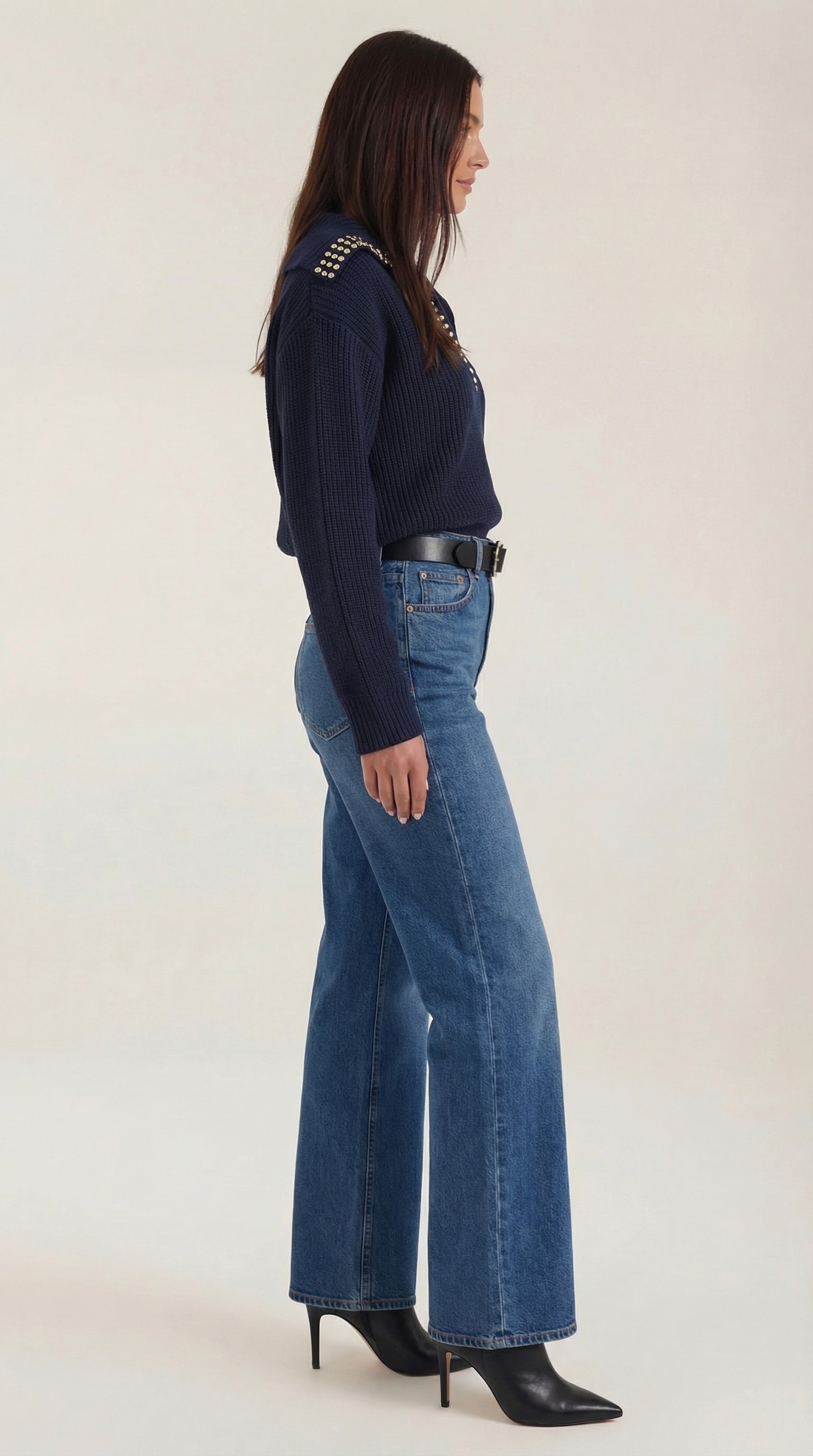 Darlene Studded Collar Wool Sweater