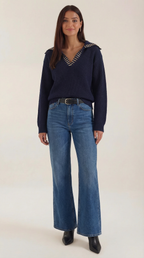 Darlene Studded Collar Wool Sweater