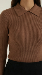 Gail Collared Long Sleeve Wool Top
