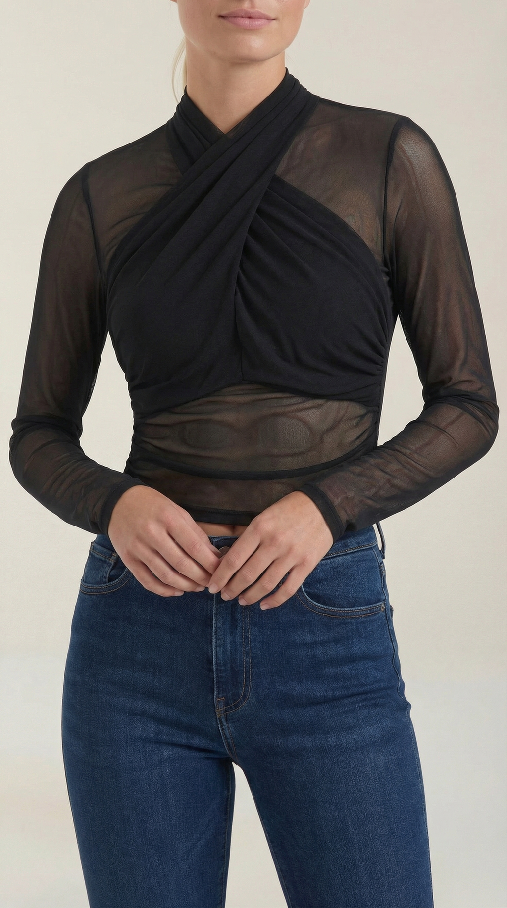 Georgia Sheer Wrap Mesh Top